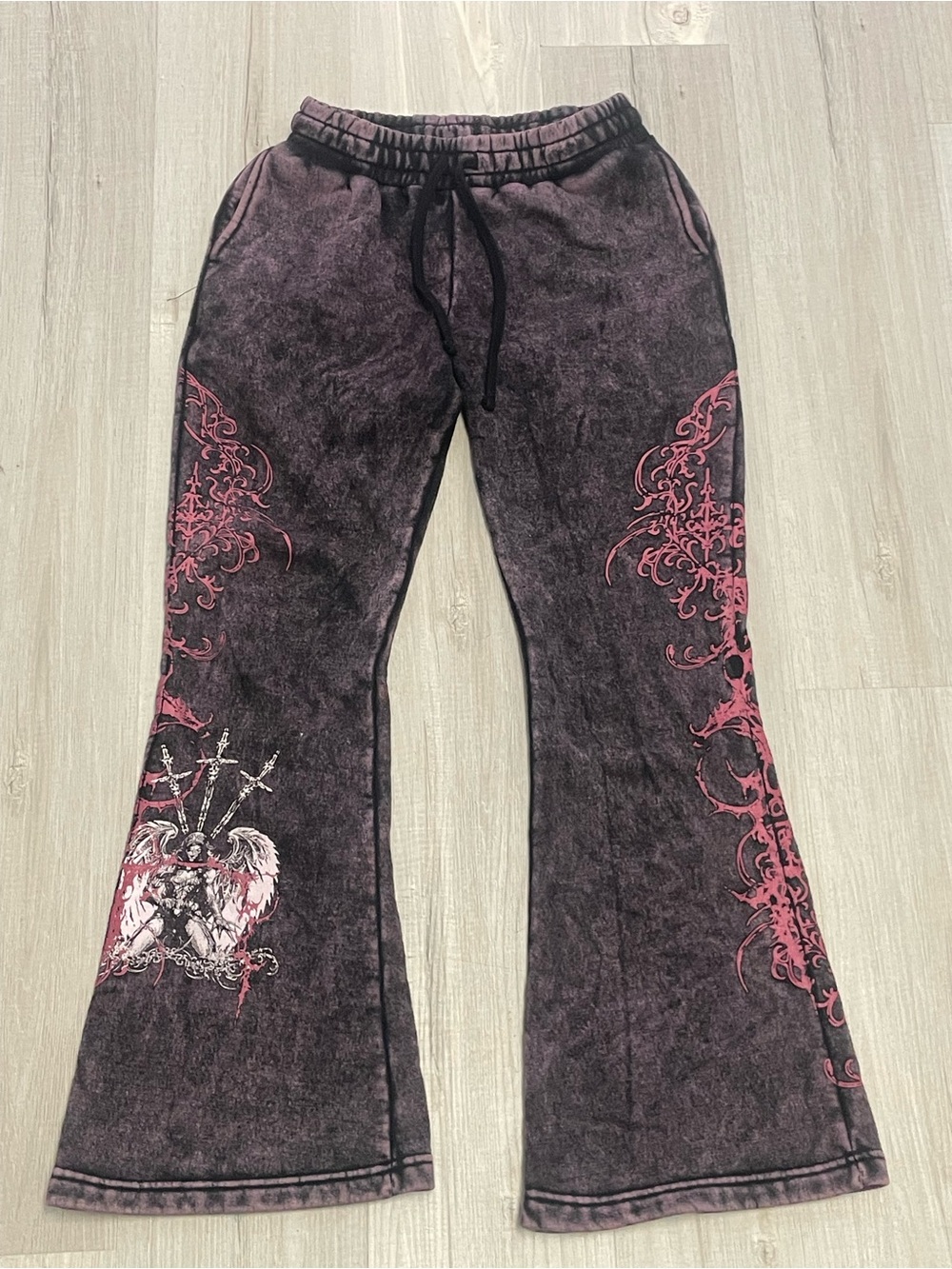 Women's Vitriol Black & Pink Graphic Flare Jeans